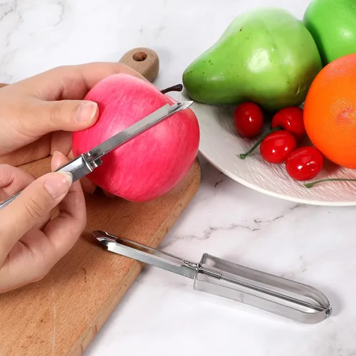Miniatura 4 de Paquete de 3 peladores de verduras para cocina, pelador de papas y frutas de acero inoxidable con mango ergonómico de fácil agarre, apto