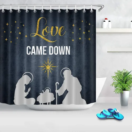 Miniatura 8 de LB Cortina de ducha de Jesucristo, Redentor, Belén, diseño de estrellas, cortina de baño cristiana con ganchos, 60 x 72 pulgadas, tela de poliéster
