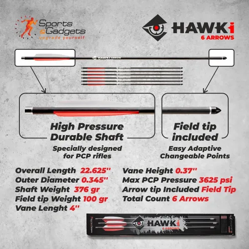 Miniatura 4 de Hawk-i Flecha de carbono PCP 13.26 oz flechas pernos para caza PCP armas de aire o ballestas 6 Flechas