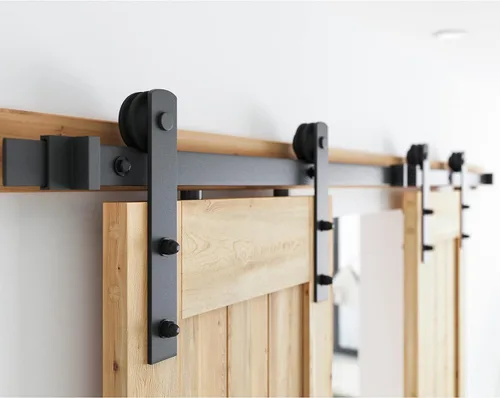 Miniatura 5 de SMARTSTANDARD Kit de herrajes para puerta corrediza de granero de doble puerta resistente de 5 pies, suave y silencioso, fácil de instalar, incluye