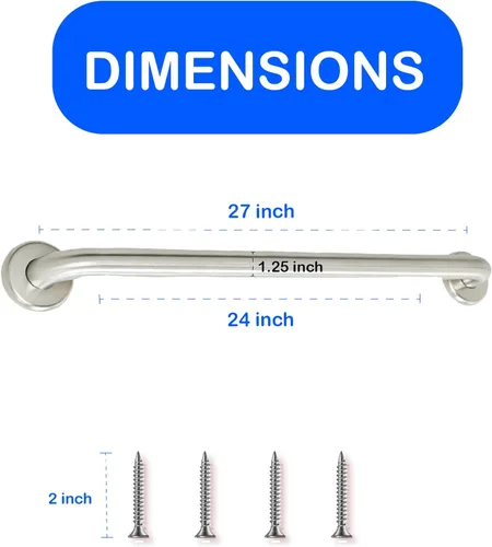 Miniatura 2 de Mango de ducha de 24 pulgadas, agarre moleteado Barras de agarre de acero inoxidable 304 para bañeras y duchas Barandillas estándar ADA de cromo