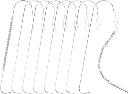 Savita 8 agujas curvadas para abalorios, agujas de cuentas de 5.2 pulgadas, agujas de ojo grandes de acero inoxidable con mango de cuentas, aguja