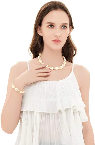 Miniatura 5 de TKUAMIGO Collar de concha de puka para mujer, gargantilla de perlas naturales, collar ajustable de conchas marinas, pulsera de concha de cauri