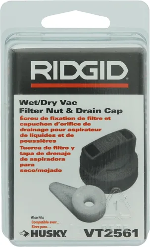 Miniatura 3 de Ridgid VT2561 Kit de tuerca de filtro de plástico original OEM y tapón de drenaje para aspiradoras Ridgid Pre-2010 en húmedo/seco