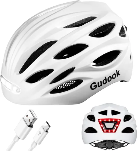 Miniatura 6 de Casco de bicicleta con luz LED: Cascos de bicicleta para hombres y mujeres y adultos con luces delanteras y traseras Casco de ciclismo ajustable