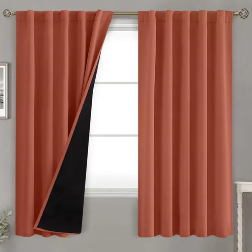 Miniatura 157 de BGment Cortinas 100% opacas beige de 63 pulgadas de largo con forro aislante térmico, bolsillo para varilla y lengüeta trasera de doble capa