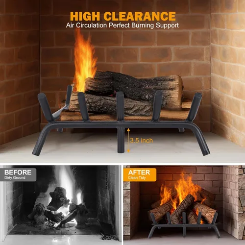 Miniatura 6 de Rejilla para chimenea de 17 pulgadas con retenedor de brasas Rejilla para leña de chimenea con barra redonda de acero sólido resistente de 3/4
