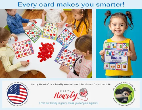 Miniatura 6 de Party Hearty Juego de mesa de bingo del alfabeto y número, ABC y 123 para niños de jardín de infantes y preescolares que aprenden a leer, 2 Edición