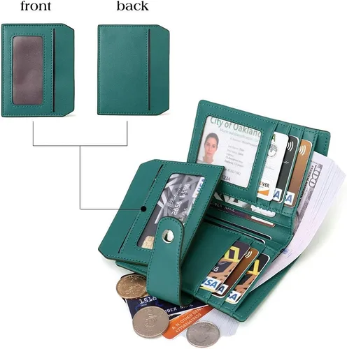 Miniatura 4 de BOSTANTEN - Billetera de cuero para mujer con bloqueo RFID, pequeña, con cremallera, de bolsillo, para tarjetas, con ventana para documento