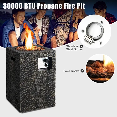 Miniatura 4 de Tangkula Patiojoy - Chimenea de propano para patio de 16 pulgadas, chimeneas de gas cuadradas de encendido electrónico con cubierta protectora
