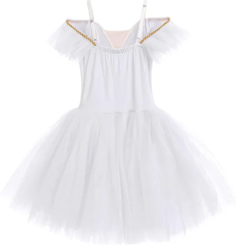 Miniatura 7 de Leotardos de ballet para niñas pequeñas, falda de tul con purpurina, 2 piezas, manga con volantes, tutú con clip para el cabello, trajes de una pieza