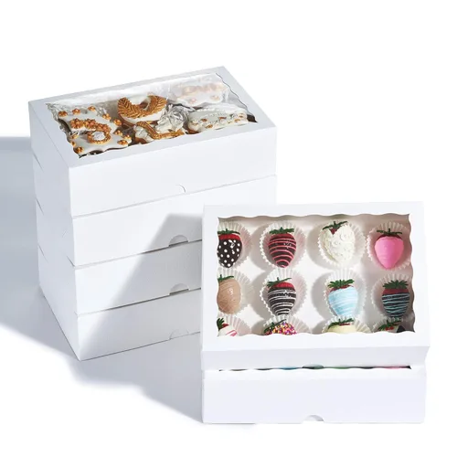 Cajas de cartón de alta calidad de 10 x 7 x 2.5 pulgadas con ventana transparente para galletas, fresas paquete con 25 unidades.