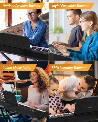 Miniatura 7 de KONIX Piano digital de 88 teclas, tamaño completo, juego de teclado electrónico semipesado con soporte, altavoces integrados, pedal