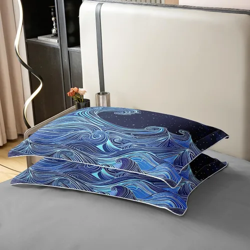 Miniatura 5 de jejeloiu Juego de funda de edredón de algodón con diseño de olas japonesas, funda de edredón 100% algodón tamaño individual para olas del mar, juego