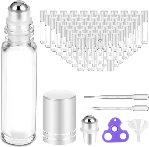 Miniatura 18 de PrettyCare Paquete de 12 aplicadores de bola rodante, botellas de rodillo de vidrio ámbar para aceite esencial con bola de rodillo de acero
