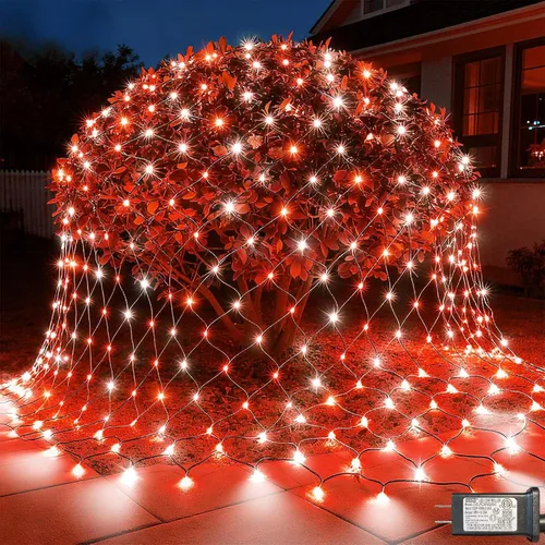 Miniatura 12 de LitHome Luces de red de Navidad de 14.8 x 5 pies, 300 luces LED de red blanca cálida, 8 modos de conexión, malla gigante impermeable de Navidad