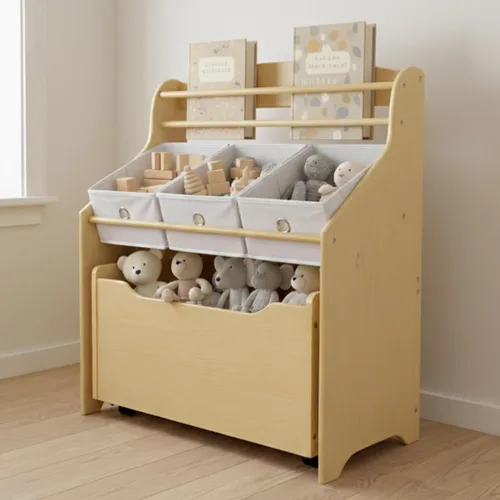 Miniatura 8 de Humble Crew Estantería 3 en 1 para niños y organizador de almacenamiento de juguetes, gris, organizadores para niños pequeños con caja de juguetes