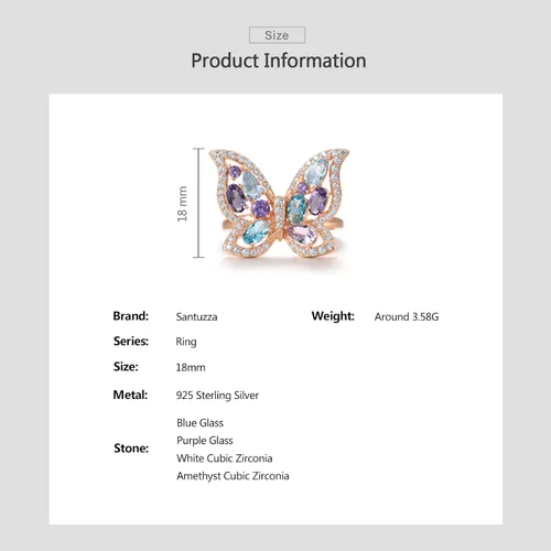 Miniatura 4 de Santuzza Anillo de mariposa de plata de ley para mujer