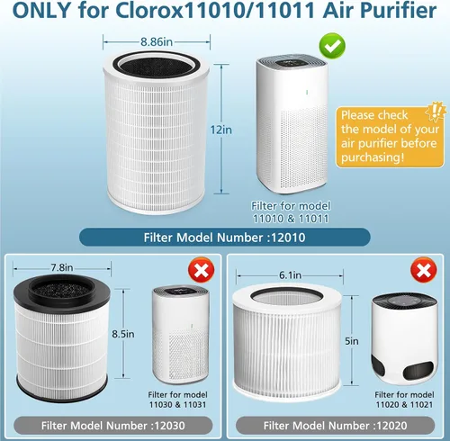 Miniatura 2 de Filtro de repuesto HEPA 12010 compatible con purificador de aire Clorox 11010 y 11011, habitaciones grandes de hasta 1,500 pies cuadrados, filtro