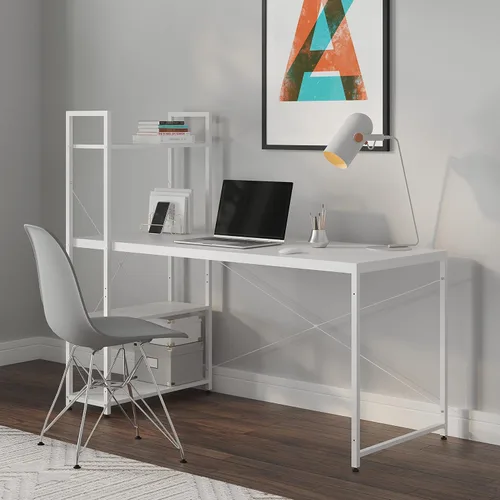 Miniatura 17 de Ames - Escritorio reversible para computadora de juegos de 47 pulgadas con estantes ajustables, escritorio de oficina en casa, gestión de cables