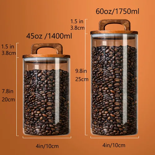 Miniatura 5 de Spacenight Recipiente de café, recipientes de vidrio para almacenamiento de alimentos, tarro de vidrio con tapa para granos de café, dulces