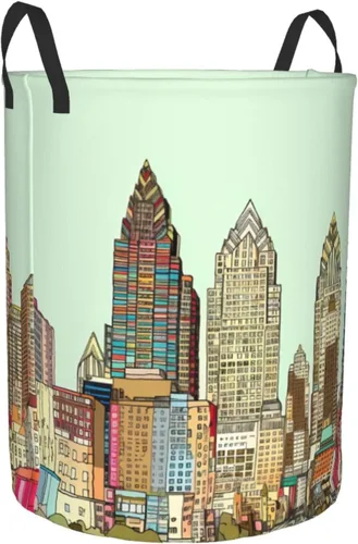Miniatura 2 de Austin Texas - Cesta circular con estampado de Texas, impermeable, cesta organizadora de lavandería, con asas, para ropa, juguetes, pequeña