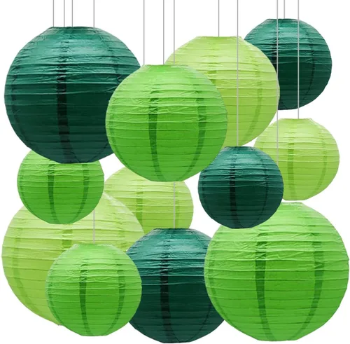 Faroles decorativos de papel verde, 12 faroles de papel colgantes para aula, baby shower, día de San Patricio, graduación, boda, temática de selva
