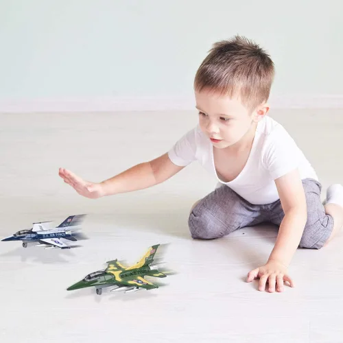 Miniatura 5 de ArtCreativity Jets F-16 fundidos a presión con mecanismo de retroceso, juego de 2, 7.5 pulgadas de metal fundido a presión para niños, decoraciones