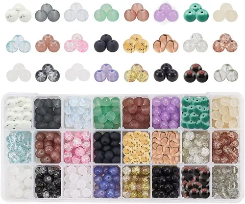 PH PandaHall 670 cuentas de vidrio de 0.315 pulgadas para la fabricación de joyas, cuentas redondas de cristal de 24 estilos, cuentas de mármol Tono