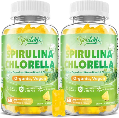 Miniatura 9 de Gomitas orgánicas de Spirulina Chlorella, mezcla de súper verduras con proteínas, clorofila, vitamina C, D3, B12, zinc, apoyan la energía diaria