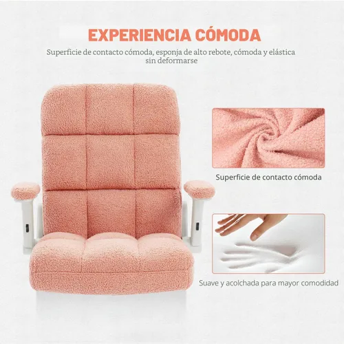 Miniatura 5 de SEATZONE Silla de oficina rosa ergonómica con ruedas, silla de escritorio para computadora de felpa sintética, silla de oficina cómoda para mujeres