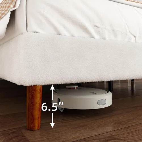 Miniatura 8 de Marco de cama Full Boucle, cama de plataforma con cabecera tapizada con respaldo de ala, fuerte soporte de listones de madera, sin ruido, no Beige