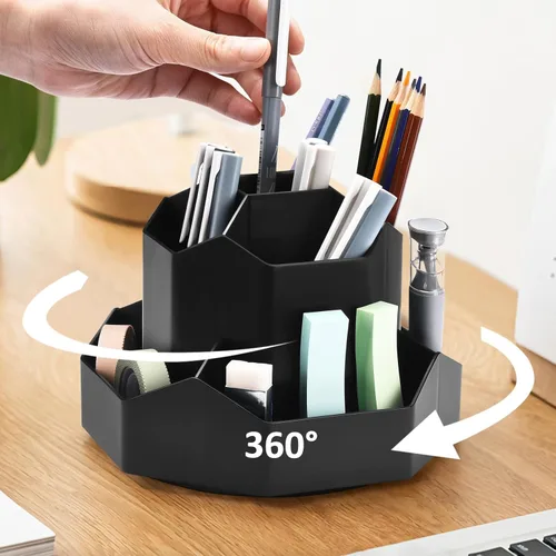 Miniatura 8 de Portalápices para Escritorio, Organizador de Escritorio Giratorio de 360 Grados con 9 Ranuras, Lindo Organizador de Bolígrafos, Suministros