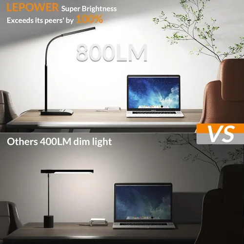 Miniatura 3 de LEPOWER Lámpara de escritorio, 800LM LED para oficina en casa, lectura de 12 W para escritorio, luz para cuidado de los ojos, lámpara de cuello