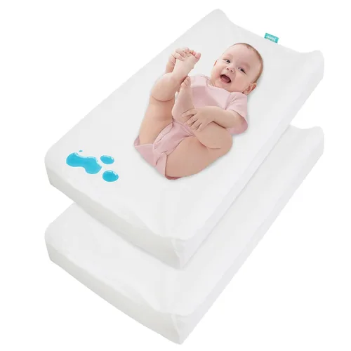 Miniatura 10 de Funda impermeable para cambiador, paquete de 2 sábanas para cambio de pañales para bebés niños y niñas, sábanas bajeras para cuna de 32 x 16 Azul