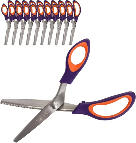 Miniatura 57 de JubileeYarn - Tijeras de entintar de grado profesional, acero inoxidable dentado de 9.5 pulgadas, color morado y naranja, 1 par