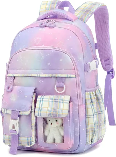 Miniatura 10 de PRLINJSK Mochila para niñas, mochila escolar linda para niñas, niños y adolescentes, mochila Kawaii para primaria, Negro, Mediana, Mochilas