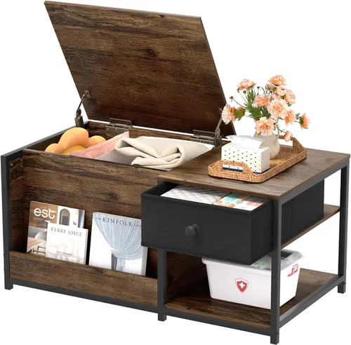 Miniatura 9 de SINPAID Mesa de centro con almacenamiento, mesas de centro rectangulares para sala de estar, mesa de centro moderna con compartimento de Negro