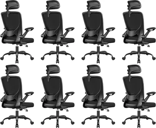 Miniatura 15 de BESTFAIR Silla de oficina ergonómica, sillas de oficina de malla transpirable con soporte lumbar ajustable, brazos abatibles, silla de escritorio