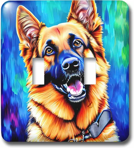 Miniatura 3 de 3dRose Lovely German Shepherd dog portrait. Blue and green artsy background single toggle switch