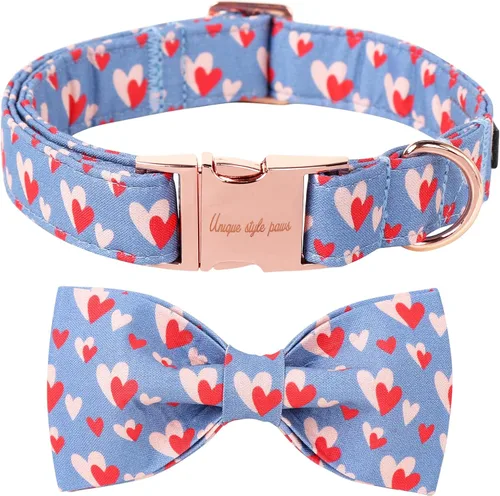 Miniatura 11 de Unique style paws Collar de perro para el día de San Valentín con pajarita, collar de cachorro de corazón negro y rojo, el mejor regalo