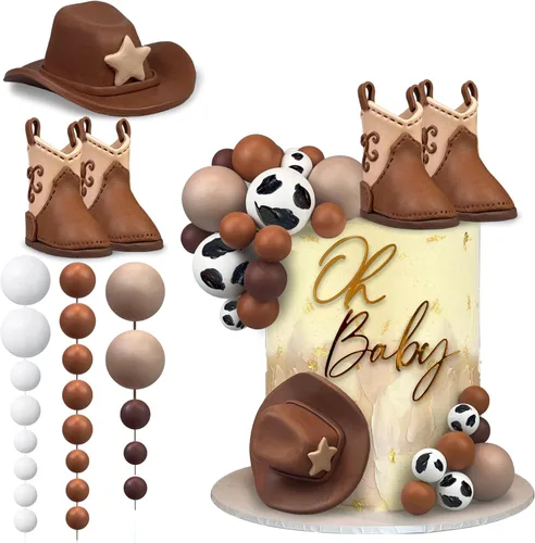 28 piezas de decoraciones de pastel de vaquero, sombrero de vaquero y bota, decoración de pastel de vaquero occidental, cumpleaños, baby shower,