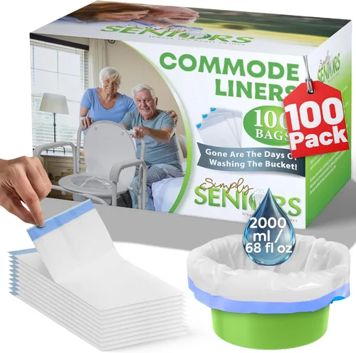 Commode Liners - 100 bolsas de inodoro portátiles fuertes - Forros de inodoro fáciles de usar - Revestimientos para inodoro de cabecera que apoyan