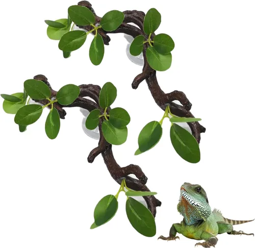 Miniatura 8 de PINVNBY 2 piezas de decoración de plantas de terrario de rama de esquina de reptiles con ventosa de resina para anfibios, lagartos y serpientes