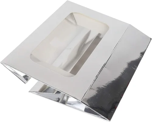 Miniatura 4 de O'CREME Caja rectangular para tartas de ventana de 8.5 x 5.5 x 2 pulgadas de alto, 5 piezas plateadas..