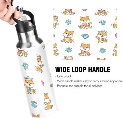 Miniatura 4 de Cute Dogs Playful Insulated Stainless Steel Water Bottle with Straw 32 Oz, BPA-Free Sports Water Bottle with Straw Leakproof Water Bottles