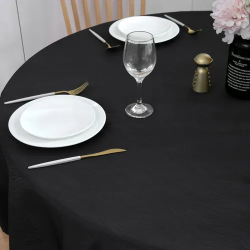 Miniatura 3 de Mantel redondo de jacquard de 63.0 in, resistente al agua, peso pesado, suave, lavable a máquina, color negro