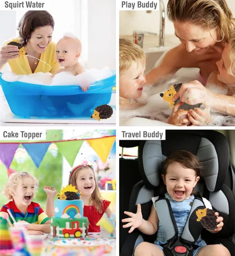 Miniatura 3 de DolliBu Hedgehog Bath Buddy Squirter - Juguete de baño de hedgehog flotante de goma de erizo marrón, divertido juego de agua para niños pequeños