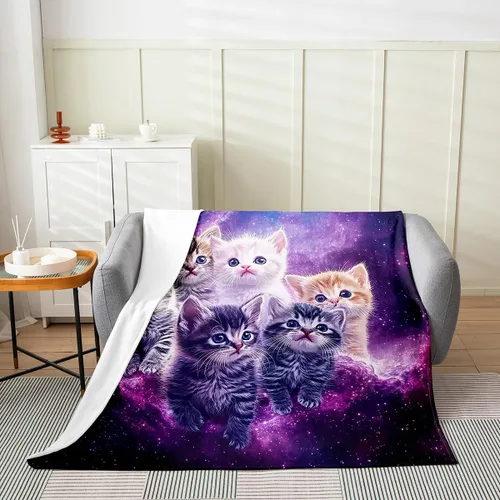 Miniatura 3 de Feelyou Manta de vellón de gatos para mascotas, para todas las estaciones, manta de cama con estampado de galaxia morada, bonita manta mullida