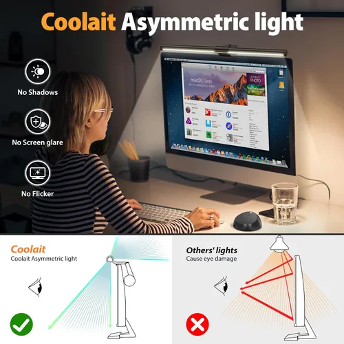 Miniatura 7 de Luz para Monitor de Computadora, Barra de Luz para Monitor de Pantalla con Retroiluminación para Cuidado de los Ojos, Lámpara LED de Tareas